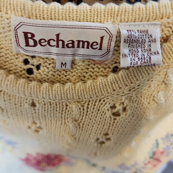 Vintage Bechamel Short Slv Sweater Knit Cross Stich Top USA Women M Retro 80's - Picture 2 of 12